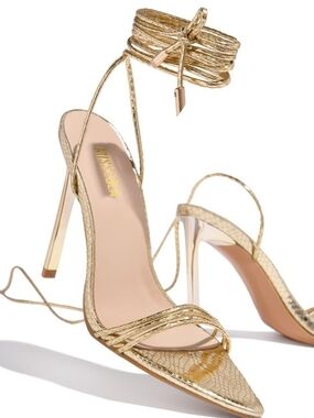 Miss Lola Gold Metallic Lace-Up Stiletto Heels